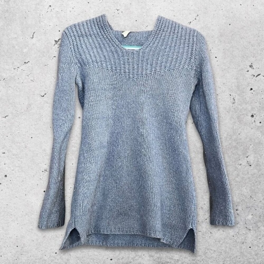 J.Crew Hooded Sweater 100% Wool‎ Lightweight Soft Knit Texture Blue Women's XS